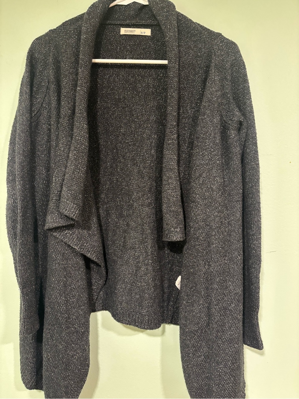 Old Navy Vintage and Retro Women's Charcoal Shawl Collar Open Cardigan Sweater